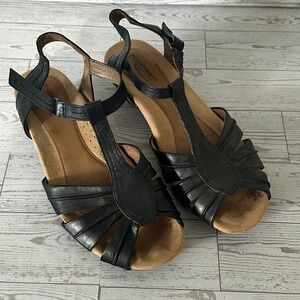 Rockport Cobb Hill Collection Womens Black Leather T Strap Sandals Size‎ 10